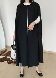 French Black O Neck Cozy Woolen Waistcoat Batwing Sleeve