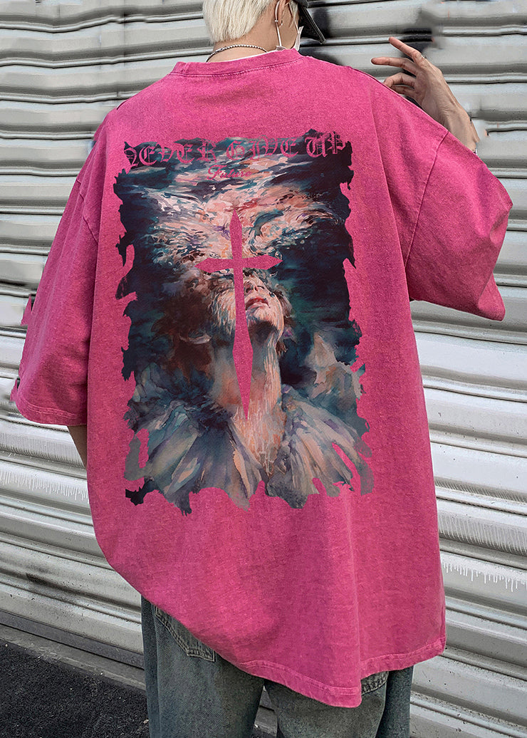 French Black O Neck Print Cotton Men T Shirt Half Sleeve