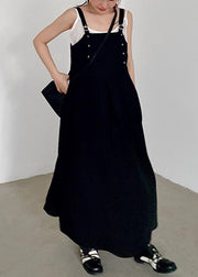 French Black Original Design High Waist Cotton Tank Dress Sleeveless