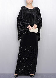 French Black Oversized Nail Bead Silk Velvet Two Piece Set Spring