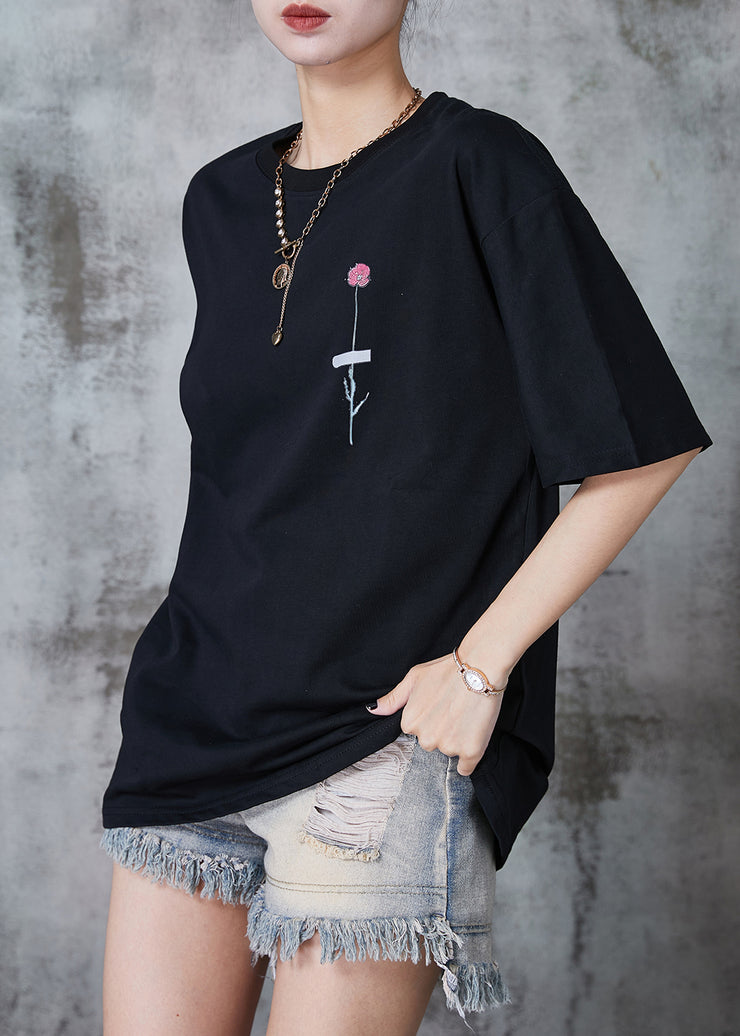 French Black Oversized Print Cotton Tank Summer