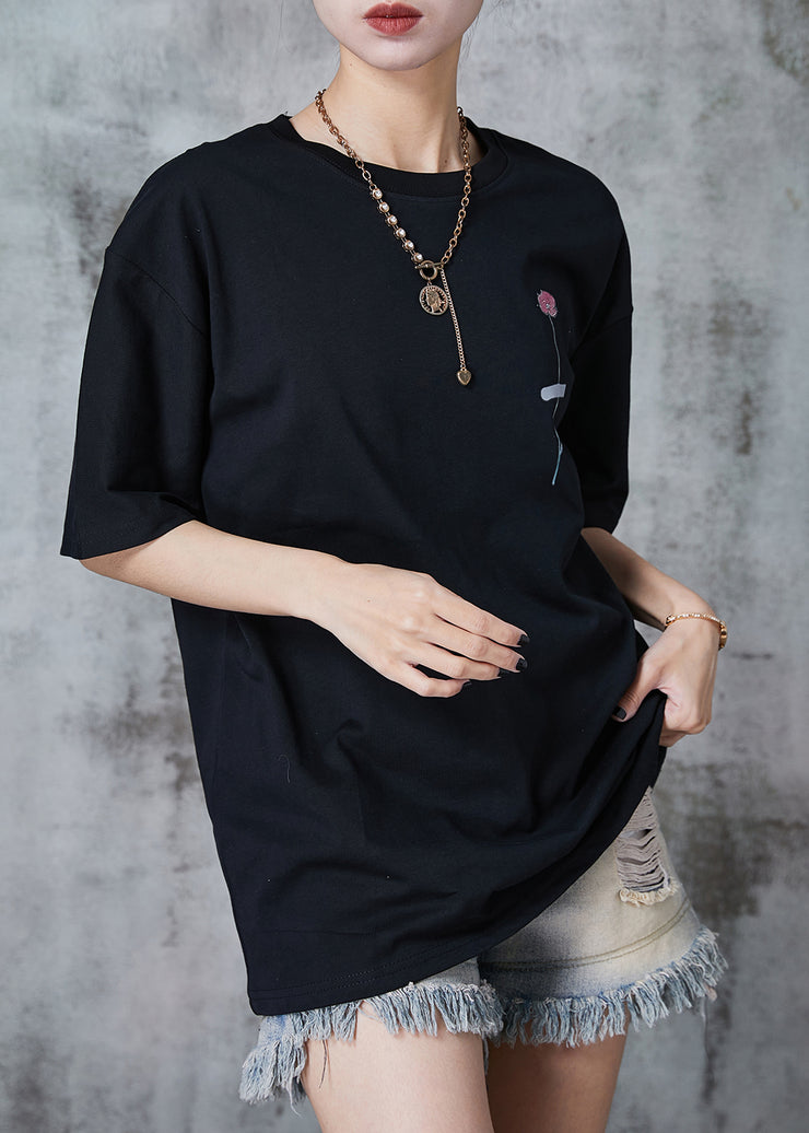 French Black Oversized Print Cotton Tank Summer
