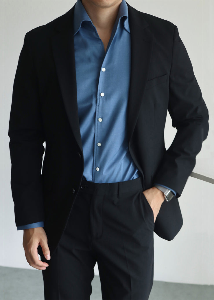 French Black Peter Pan Collar Button Spandex Mens Coats Fall