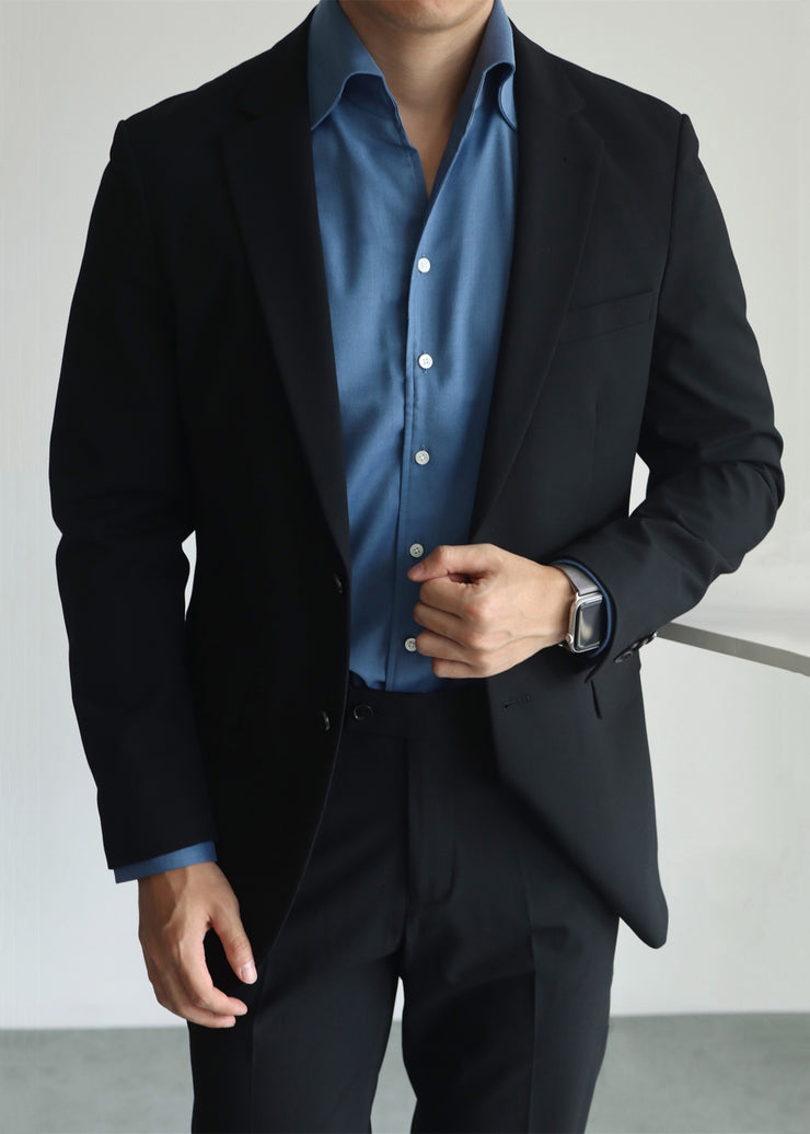French Black Peter Pan Collar Button Spandex Mens Coats Fall