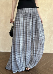 French Black Plaid Wrinkled Tulle Maxi Skirts Summer