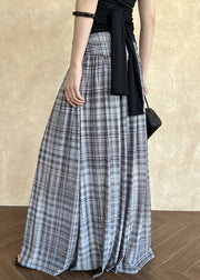 French Black Plaid Wrinkled Tulle Maxi Skirts Summer