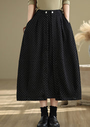 French Black Pockets Elastic Waist Dot A Line Skirts Summer