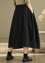 French Black Pockets Elastic Waist Dot A Line Skirts Summer