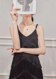 French Black Tasseled Vacation Strap Fishtail Dress Summer