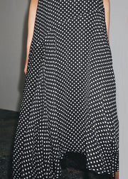 French Black Turtleneck Dot Lace Up Chiffon Long Dress Summer