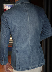 French Blue Double Breast Pockets Denim Mens Coats Fall