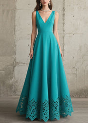 French Blue Exra Large Hem Hollow Out Chiffon Vacation Dress Summer