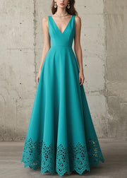 French Blue Exra Large Hem Hollow Out Chiffon Vacation Dress Summer