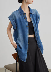 French Blue Peter Pan Collar Button Waistcoat Summer