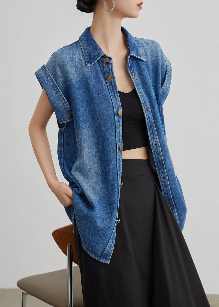French Blue Peter Pan Collar Button Waistcoat Summer