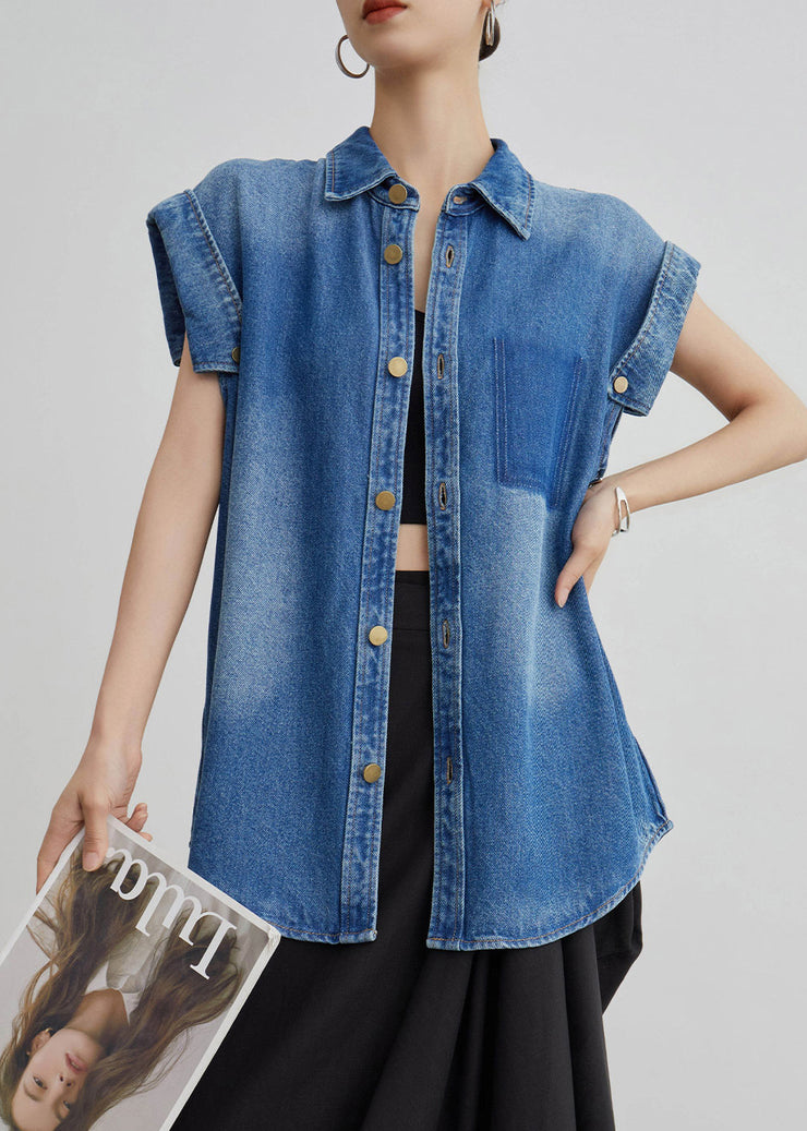 French Blue Peter Pan Collar Button Waistcoat Summer