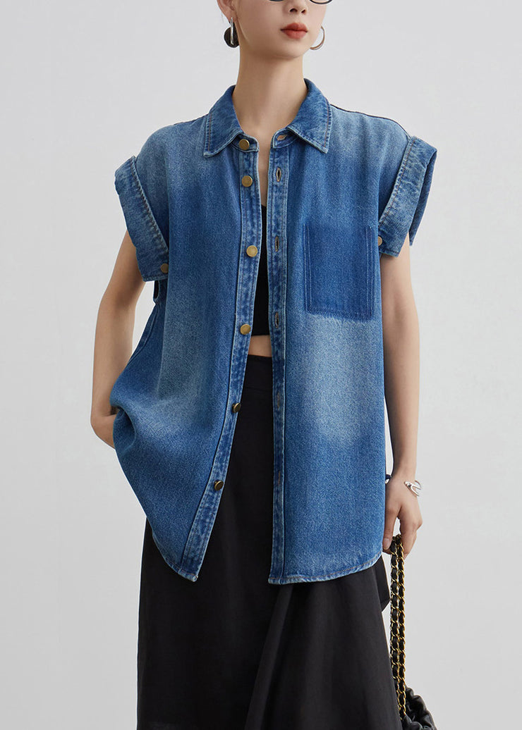 French Blue Peter Pan Collar Button Waistcoat Summer