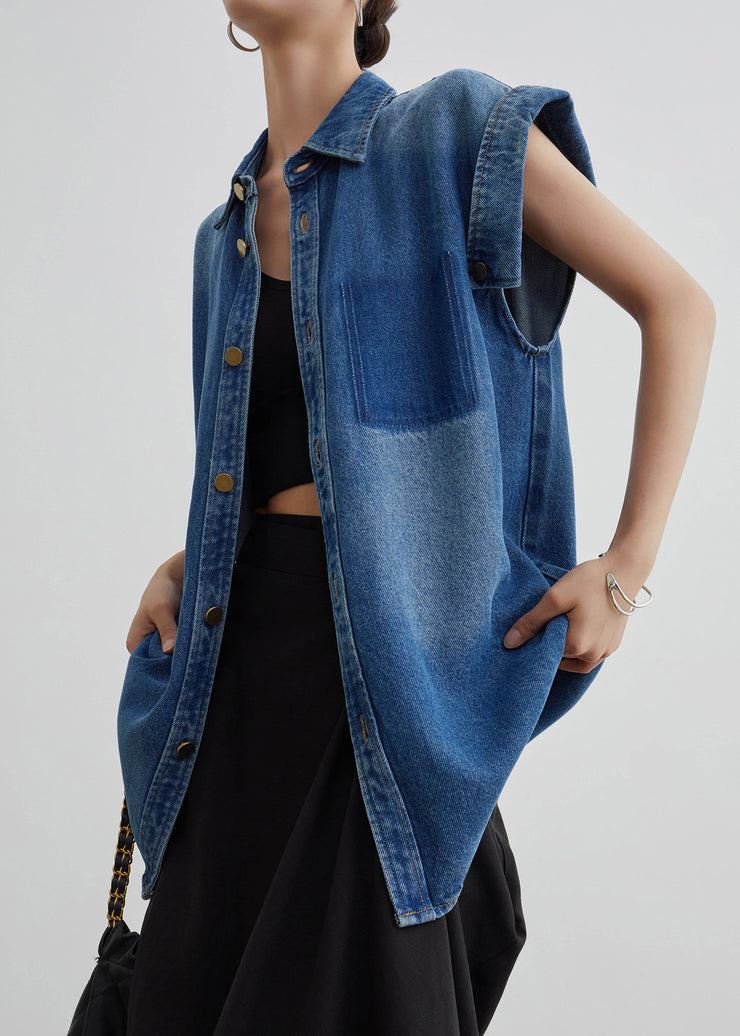 French Blue Peter Pan Collar Button Waistcoat Summer