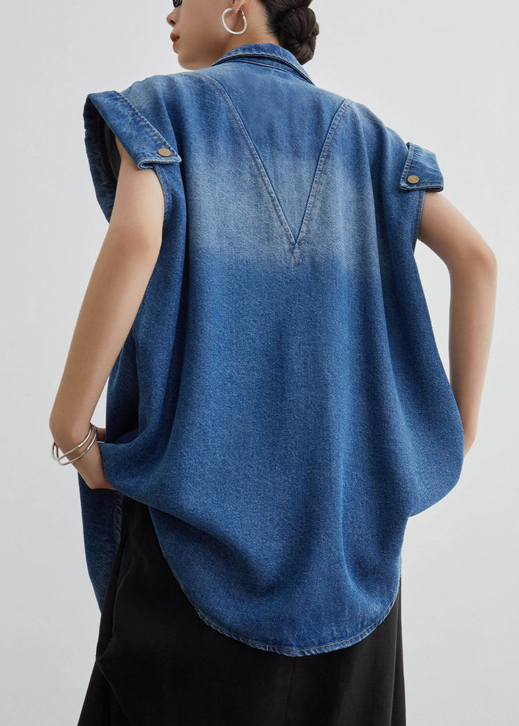French Blue Peter Pan Collar Button Waistcoat Summer