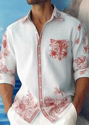 French Blue Peter Pan Collar Print Cotton Mens Shirts Fall