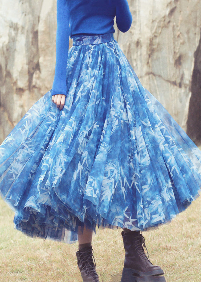 French Blue Print Exra Large Hem Tulle Beach Skirt Spring