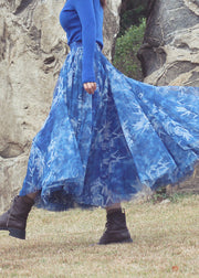 French Blue Print Exra Large Hem Tulle Beach Skirt Spring