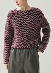 French Blue Slash Neck Striped Thick Cotton Knit Sweaters Fall