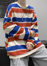 French Blue Striped Cotton Men T Shirt O-Neck Spring