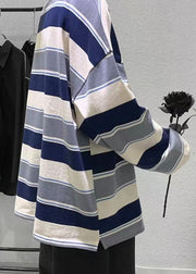 French Blue Striped Cotton Men T Shirt O-Neck Spring
