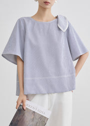 French Blue Striped Original Design Cotton T Shirt Summer