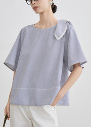 French Blue Striped Original Design Cotton T Shirt Summer