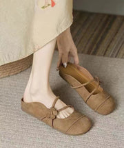French Brown Flats Slide Sandals Hollow Out Floral1