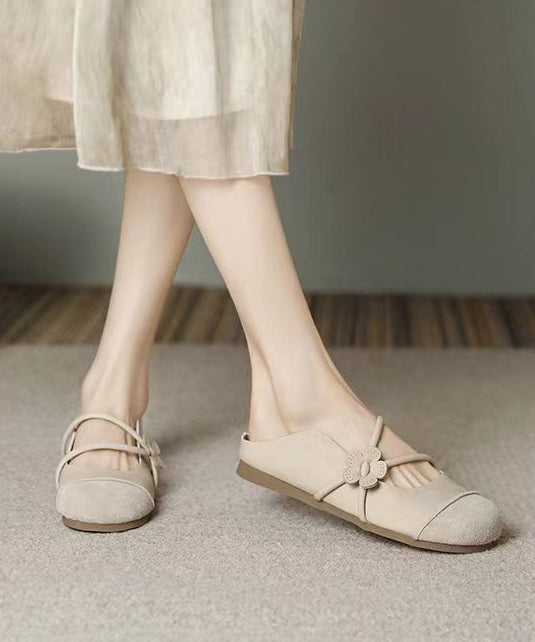 French Brown Flats Slide Sandals Hollow Out Floral1