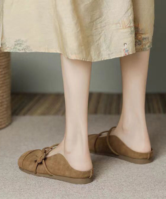 French Brown Flats Slide Sandals Hollow Out Floral1