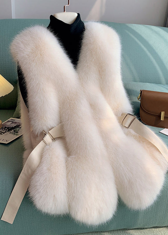 French Brown Oversized Patchwork Faux Fox Fur Vests Winter