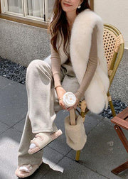 French Brown Oversized Patchwork Faux Fox Fur Vests Winter