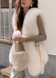 French Brown Oversized Patchwork Faux Fox Fur Vests Winter