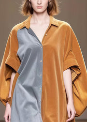 French Brown Oversized Patchwork Pockets Corduroy Jackets Batwing Sleeve