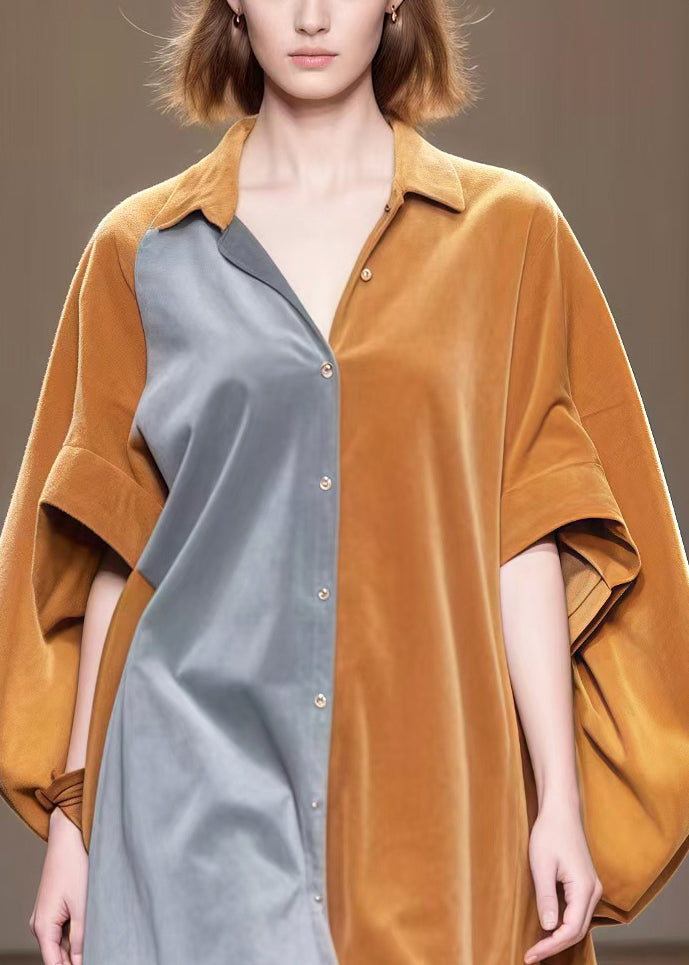 French Brown Oversized Patchwork Pockets Corduroy Jackets Batwing Sleeve