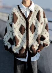 French Brown Plaid Button Mink Velvet Mens Coats Spring