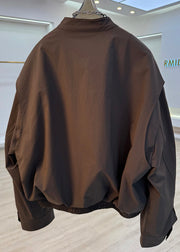 French Brown Ruffled Pockets Cotton Jackets Fall