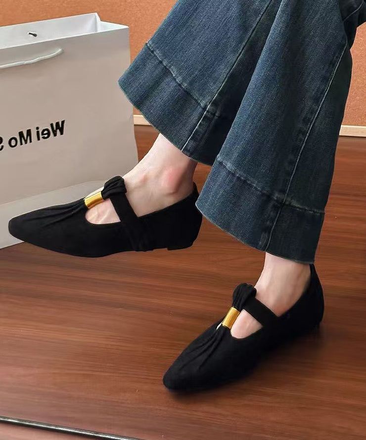 French Brown Suede Splicing Wedge Shoes Pointed Toe Wrinkled