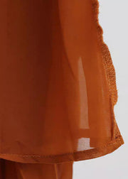 French Brown V Neck Wrinkled Chiffon Long Dresses Sleeveless