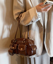 French Brown With Pockets Faux Leather Women Handbags