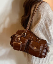 French Brown With Pockets Faux Leather Women Handbags