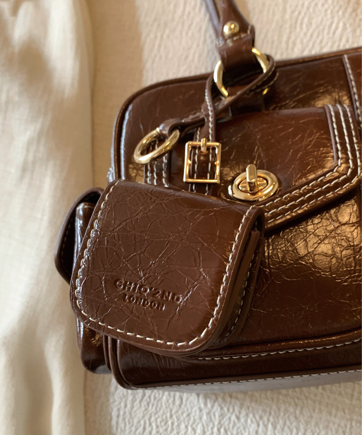 French Brown With Pockets Faux Leather Women Handbags