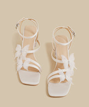 French Butterfly Splicing Chunky Sandals Black Faux Leather