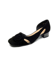 French Caramel Hollow Out Floral Suede Chunky Sandals