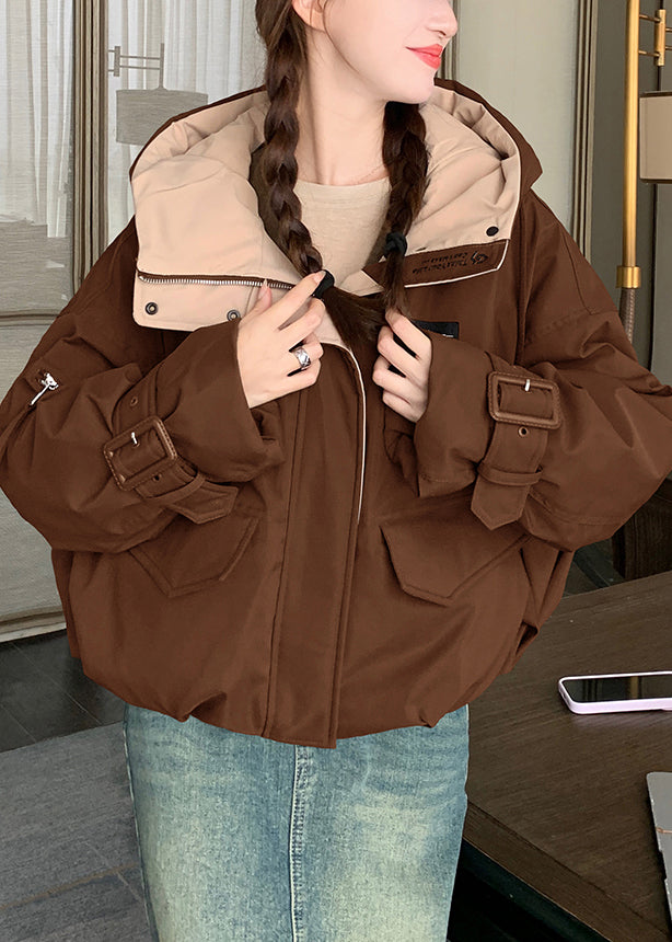 French Caramel Oversized Pockets Fine Cotton Filled Puffer Jacket Winter