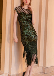 French Champagne Sequins Tasseled Tea Dress Summer